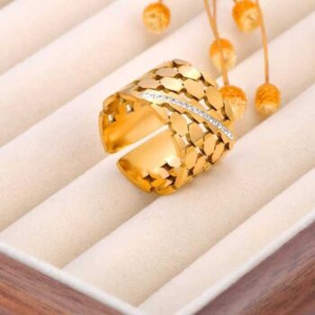 Lokaer Stainless Steel Hollowed Geometric Handmade Metal Cut Ring For Women