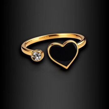 Women's steel ring with heart and zircon